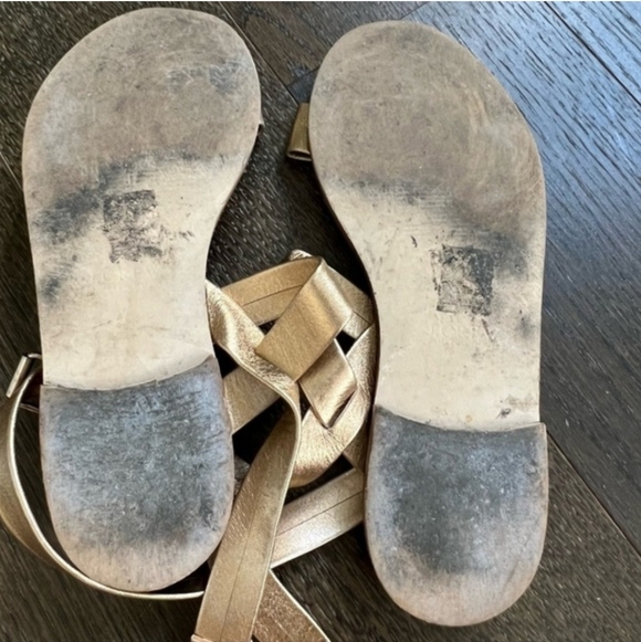 J. CREW Leila metallic gold ankle wrap sandals 7 - Picture 7 of 8
